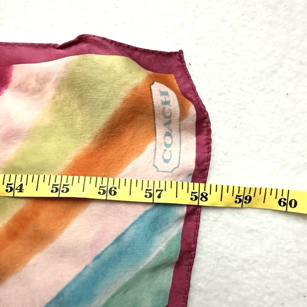 Coach 10" X 58" 100% Silk Watercolor Rainbow Head Bag Neck Scarf Logo Spellout - Picture 9 of 9